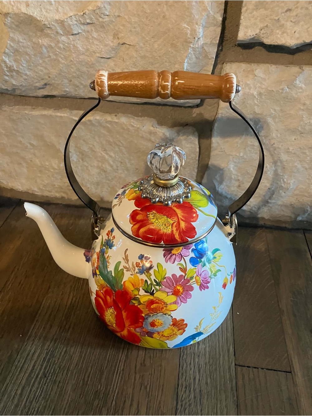 MacKenzie-Childs White Flower Market 2-quart tea kettle